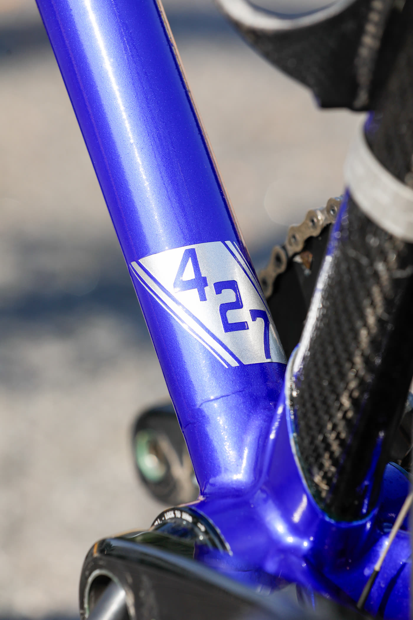 The 427 head tube graphic - close-up detail