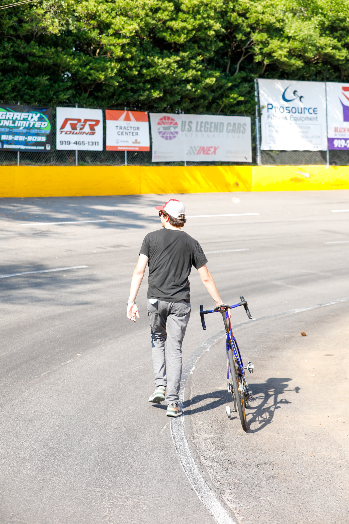 Dustin walking the 427 down the front stretch
