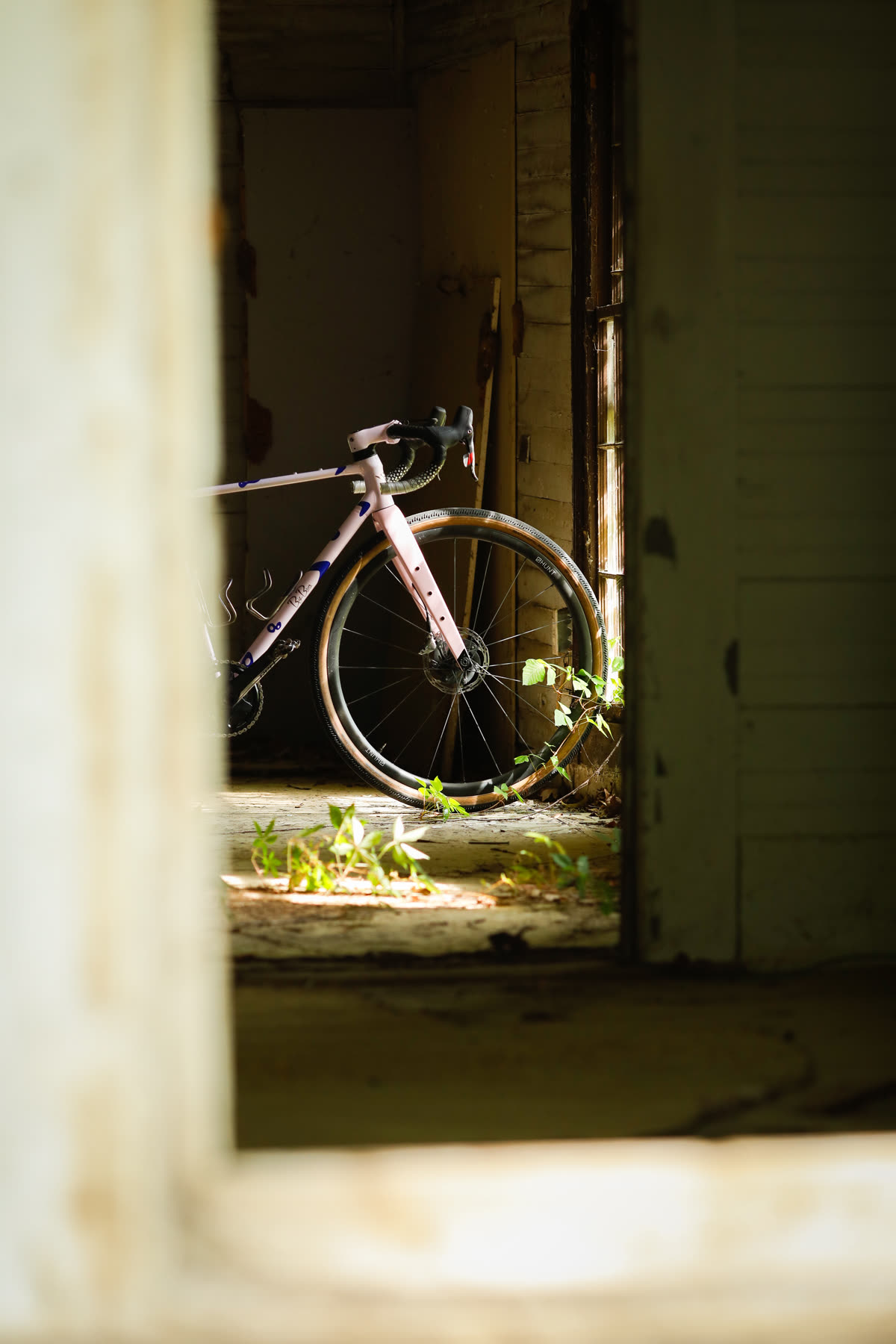 The 401 framed in a doorway of an abandoned building