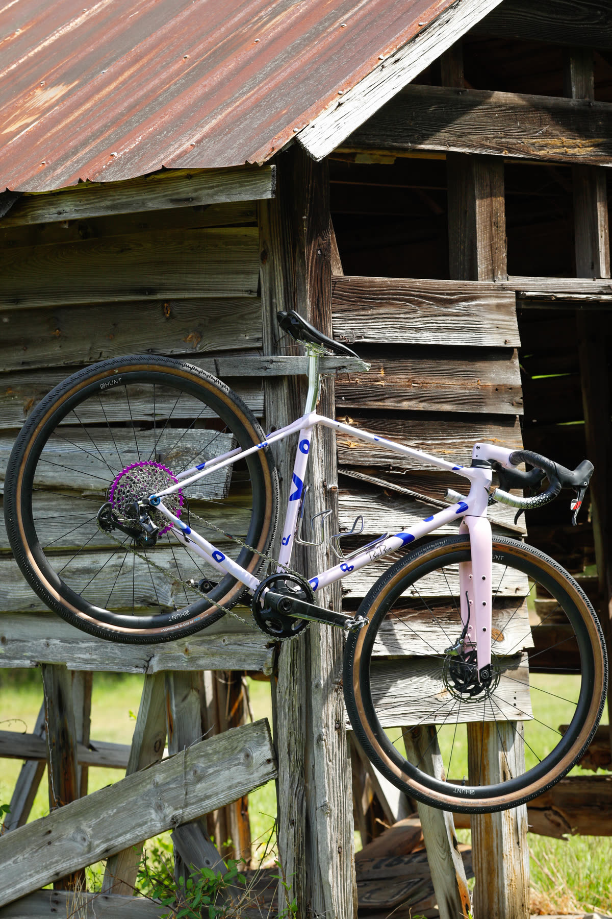 Full bike profile hung on the barn structure